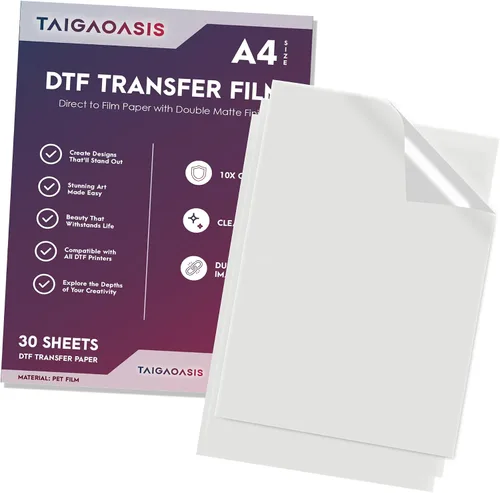 Miniatura 3 de TAIGAOASIS Película de transferencia DTF A4-30 hojas - 8.3 x 11.7 pulgadas - Papel de transferencia DTF antiestático - Directo al papel de película