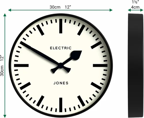 Miniatura 3 de JONES CLOCKS® Reloj de pared Tiger Reloj moderno de estación redonda 12 pulgadas Negro Aspecto de diseñador genial para cocina, sala