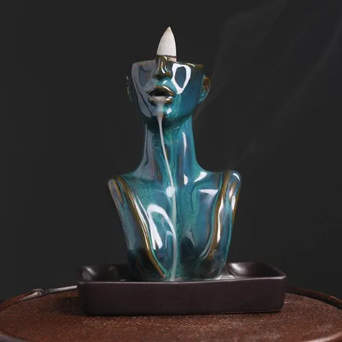 Miniatura 7 de YYW - Estatua de soporte de incienso con reflujo, quemador de incienso en cascada, ornamento de aromaterapia, decoración del hogar con conos de Negro