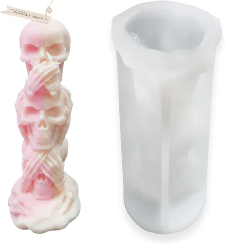 Molde de vela de silicona con calavera 3D, molde de fundición de resina epoxi de esqueleto, soporte de vela de calavera, molde de vela de pilar,
