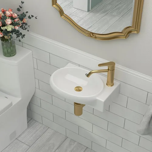 Miniatura 21 de Fregadero de baño de porcelana de cerámica rectangular de 24 x 14 pulgadas sobre mostrador, lavabo de arte blanco y negro