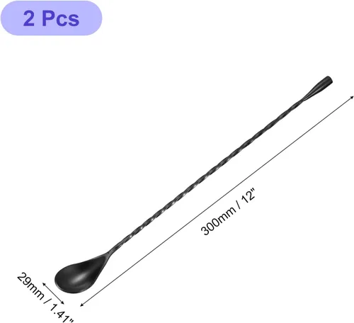 Miniatura 2 de uxcell Cuchara de bar para mezclar cócteles, 2 cucharas de acero inoxidable de mango largo de 12 pulgadas, cucharas de mezcla de bebidas con mango