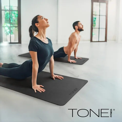 Miniatura 8 de TONE Fitness Esterilla de yoga antideslizante de 1/4 pulgadas de grosor para ejercicios y pilates para entrenamientos en casa con correa de Gris