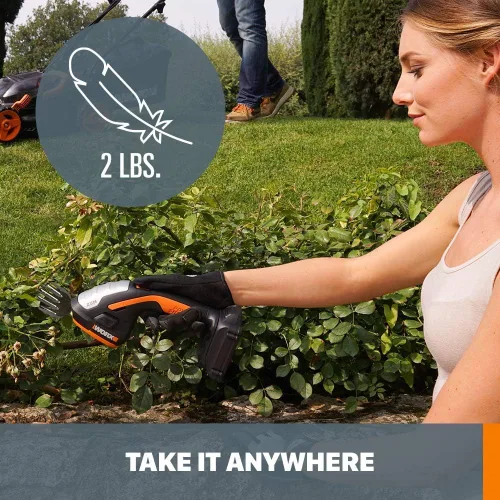 Miniatura 4 de WORX WG801 Cortasetos Inalámbrico 2 en 1 de 20V, Cizalla de Césped de 4" y Recortadora de Arbustos de 8" con 2 Cuchillas, Batería y Cargador