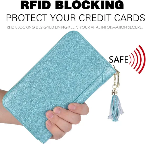 Miniatura 4 de Easyoulife - Monedero de cuero con cremallera, billetera portatarjetas para mujer, bloqueo RFID