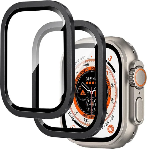 Miimall Paquete de 2 protectores de pantalla de titanio para Apple Watch Ultra/Ultra 2 de 1.732 pulgadas, marco de titanio + vidrio templado de