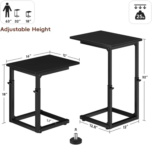 Miniatura 3 de Vagusicc Mesa auxiliar en forma de C para sofá, mesa C de 33 pulgadas de alto, mesa auxiliar de altura ajustable, mesas auxiliares de sofá con marco