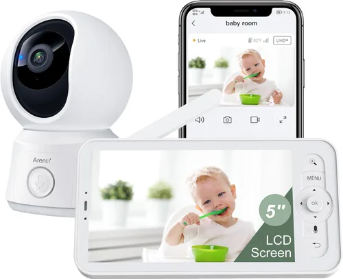 ARENTI Monitor de vídeo para bebé con cámara y audio, monitor de cámara inteligente para bebé de 5 pulgadas con aplicación gratuita para teléfono,