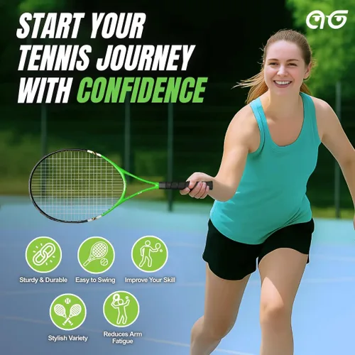 Miniatura 4 de Raquetas de tenis para 2 jugadores, paquete variado de dos colores con 2 pelotas de tenis, cinta de agarre, tarjetas de oferta y bolsa