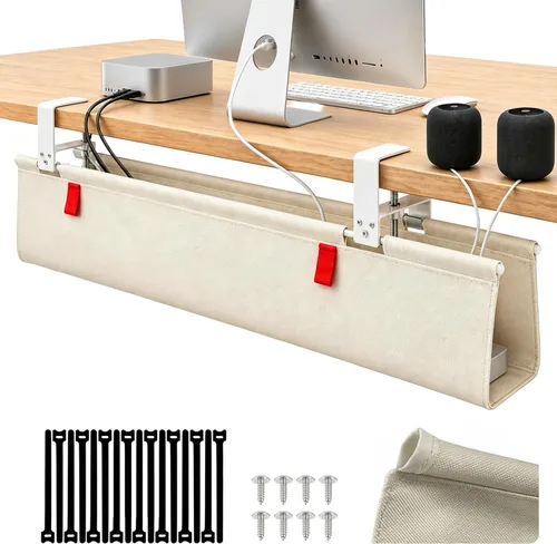 Organizador de cables para debajo del escritorio, sin taladro, organizador de cables de 28 pulgadas de largo x 6 pulgadas de ancho, almohadillas de