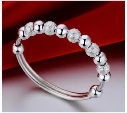 Miniatura 5 de Jeolory Brillante y lindo dije de bola mate simple chapado en plata 925, brazalete de muñeca ajustable, joyería de moda (plateado), Sin gemas.