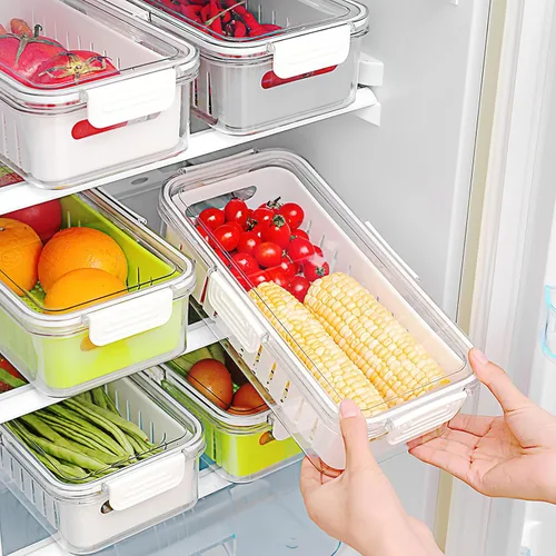 Miniatura 3 de Contenedores organizadores para refrigerador, contenedores de almacenamiento de alimentos con tapas, contenedores de almacenamiento de frutas