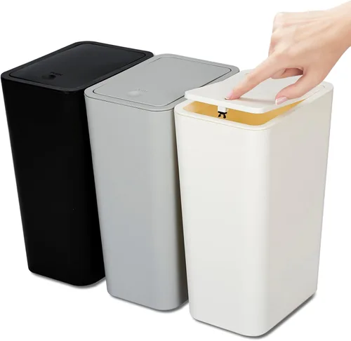 Miniatura 12 de N. NETDOT Paquete de 3 cubos de basura pequeños de 3 galones con tapa, cubo de basura para baño con tapa desplegable, cesta de basura para baño