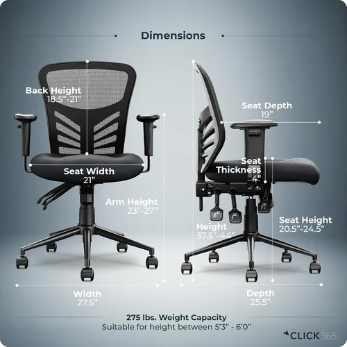 Miniatura 3 de Flow Silla de oficina de malla con respaldo medio, soporte lumbar, asiento acolchado extra negro