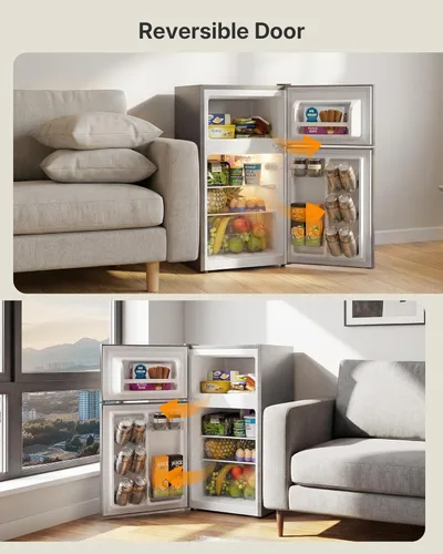Miniatura 8 de Upstreman Mini refrigerador de 3.1 pies cúbicos con congelador, refrigerador pequeño de doble puerta, termostato ajustable, mini refrigerador