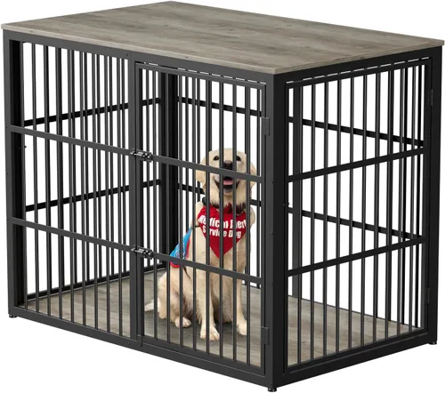 Miniatura 14 de Lyromix Mueble de jaula para perros de 27'' con 3 puertas, mesa auxiliar de jaula de madera resistente, jaula interior para cachorros para perros