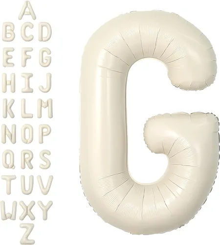 Miniatura 48 de SUWEN Globos de helio grandes de 102 cm (40 pulgadas) con letra S en color crema. Globos grandes de papel de aluminio con letra en helio, de A a Z.