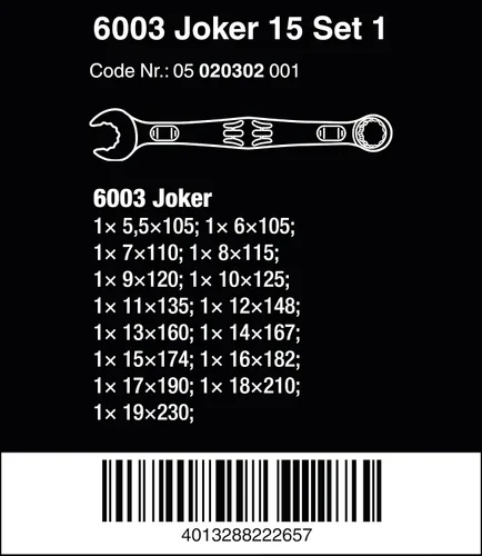 Miniatura 2 de 6003 Joker 15 Set 1 juego de llaves combinadas 15 piezas