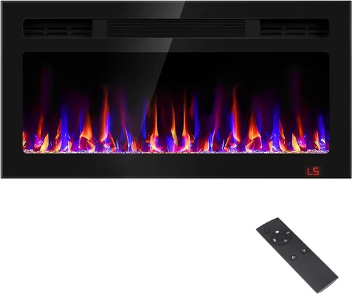 Chimenea eléctrica de 31 pulgadas empotrada y montada en la pared, calentador de chimenea y chimenea lineal, chimenea eléctrica ultrafina, bajo