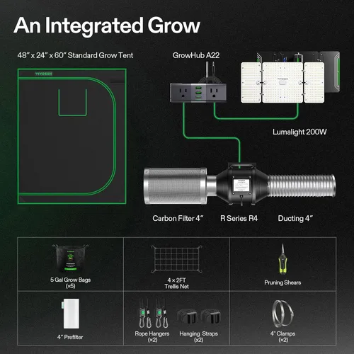 Miniatura 7 de VIVOSUN Kit de tienda de cultivo 2x4, sistema completo de cultivo controlado por WiFi con luz LED de espectro completo, ventilación automática
