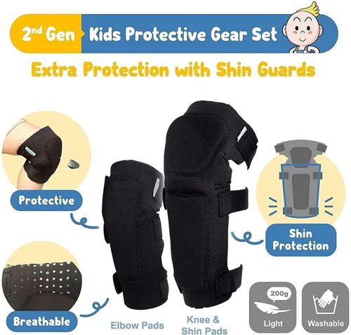 Miniatura 3 de Rodilleras y coderas para niños de estilo suave con guantes de bicicleta, equipo flexible resistente a los impactos para edades de 2 a 11 años