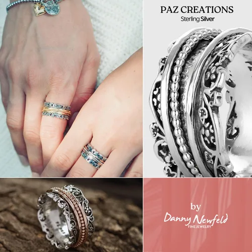 Miniatura 4 de Paz Creations - Anillo giratorio de plata de ley 925 hecho a mano, hipoalergénico, sin níquel ni plomo, fabricado en Israel, plata, oro amarillo