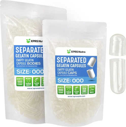 Miniatura 8 de XPRS Nutra Cápsulas separadas de tamaño 000-100 unidades grandes cápsulas de gelatina vacías separadas en bolsas – Premium Clear Empty Pills 000