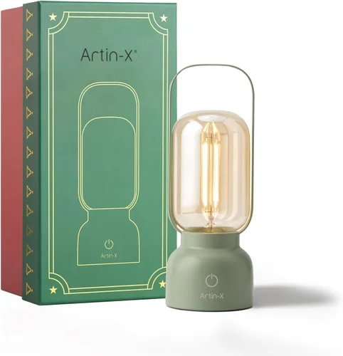 Lámpara LED portátil retro, pequeña lámpara de mesa inalámbrica con interruptor táctil, luz nocturna regulable continua con puerto de carga USB para