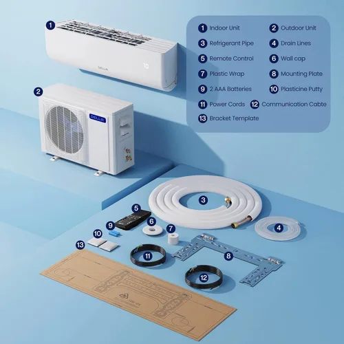 Miniatura 8 de DELLA Motto Series 9100 BTU 19 SEER2 230V Mini Split AC, enfría hasta 400 pies cuadrados, funciona con Alexa y Wifi, sistema de aire acondicionado