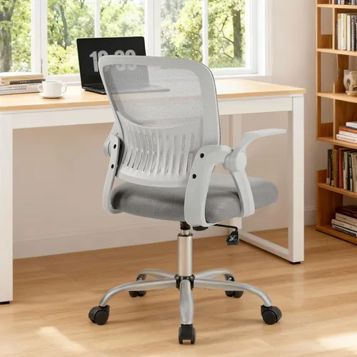 Miniatura 18 de Sweetcrispy Silla ejecutiva gerencial de oficina en casa, silla giratoria de malla ergonómica ajustable con respaldo medio, brazos abatibles, cómodo
