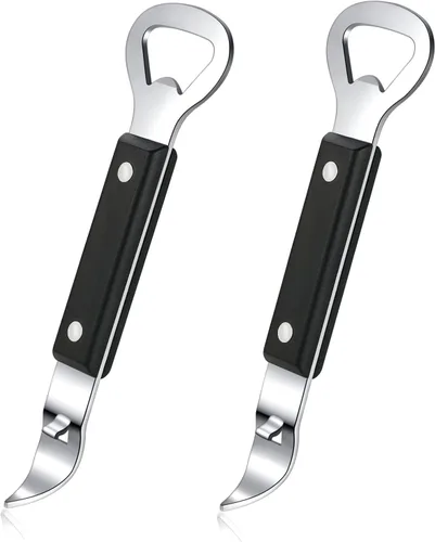 HANCELANT Abrebotellas perforador, abrelatas manual de acero inoxidable, paquete de 2 Negro