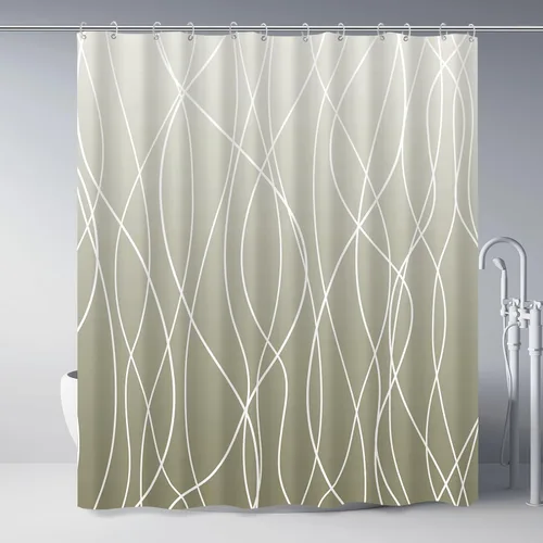 Miniatura 49 de Juego de cortinas de ducha azul egeo para baño con ganchos, cortinas de baño decorativas repelentes al agua y lavables con rayas blancas, 72 x 72