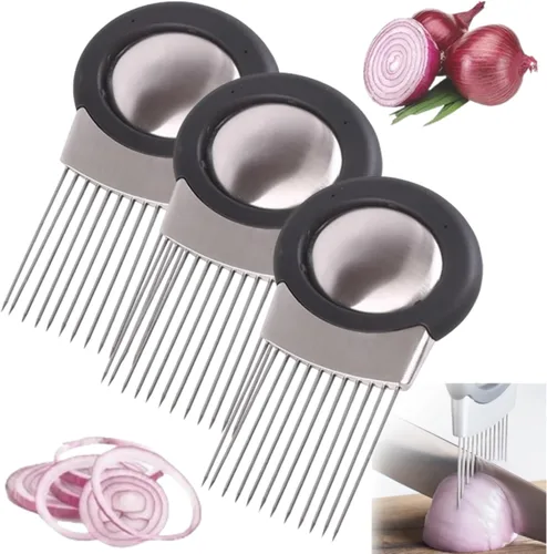 Miniatura 7 de Soporte para rebanadas de cebolla de acero inoxidable 2024, cortador de verduras, cortador de verduras, herramienta auxiliar para rebanar cebolla