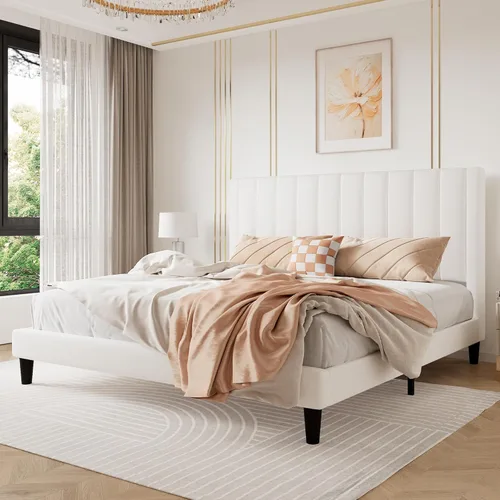 Miniatura 12 de SHA CERLIN - Base de cama tapizada de terciopelo tamaño completo con cabecero/Base de cama tapizada de plataforma con cabecero/Soporte de listones