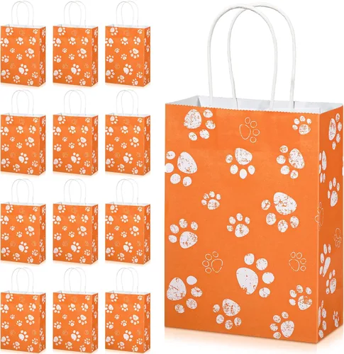 Miniatura 22 de Blulu 20 piezas bolsas de regalo con forma de pata de cachorro con asas de papel trenzado, bolsas de papel para regalo de golosinas para mascotas