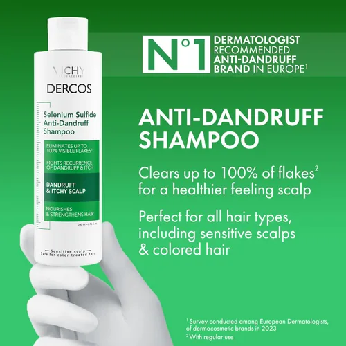 Miniatura 4 de Vichy Dercos Dandruff Shampoo, Antifungal Itchy Scalp Treatment for Men & Women, Clinical Strength Selenium Sulfide, Formulated with Niacinamide &