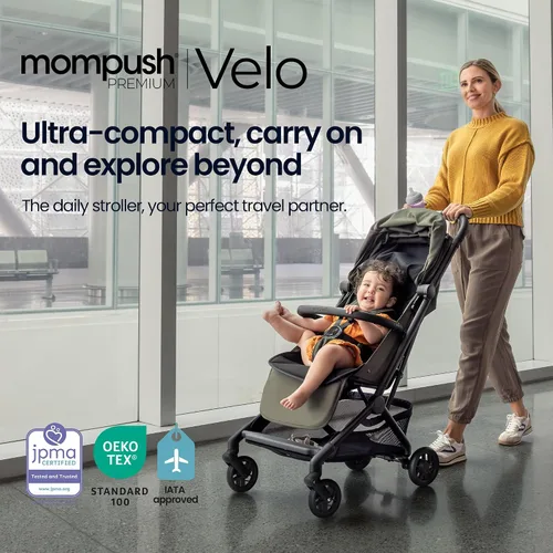 Miniatura 2 de Mompush Velo - Cochecito de viaje ligero, compacto y apto para aviones para bebés y niños pequeños, asiento reclinable completamente plano, plegable