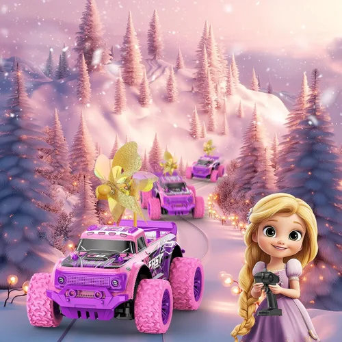 Miniatura 9 de Coche de Control Remoto para Niñas: Camión RC Rosa Púrpura a Escala 1:20 con Luz LED y Molinos de Viento DIY - Camiones RC Todo Terreno de 20 Km/h