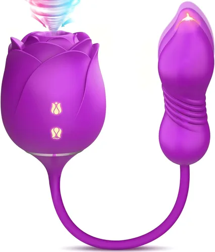 Miniatura 15 de Consolador vibrador juguetes sexuales para mujeres, juguete sexual MOOLIGIRL Rose con vibradores de punto G de empuje y 10 modos de succión