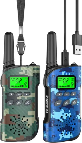 Miniatura 16 de Inspireyes Walkie Talkies para niños, paquete de 2 recargables de largo alcance, juguetes para niños y niñas de 3 a 12 años, juguete de radio de 2