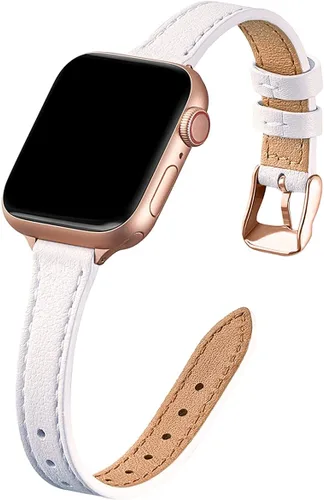 Miniatura 31 de STIROLL - Correa delgada de cuero para reloj inteligente, compatible con Apple Watch de 38, 40, 41, 42, 44, 45 y 49 mm, correa de cuero de grano