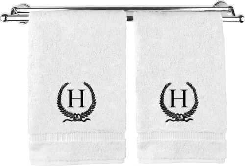 Miniatura 46 de Toalla de mano con monograma, regalo personalizado, 16 x 30 pulgadas, diseño de corona dorada bordada con letra blanca en toalla negra, extra