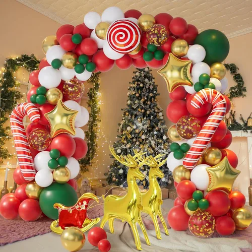 Miniatura 3 de AobkDeco Kit de arco de guirnalda de globos de Navidad de 138 piezas con globos rojos, verdes, dorados y blancos, globos de caramelo, globos