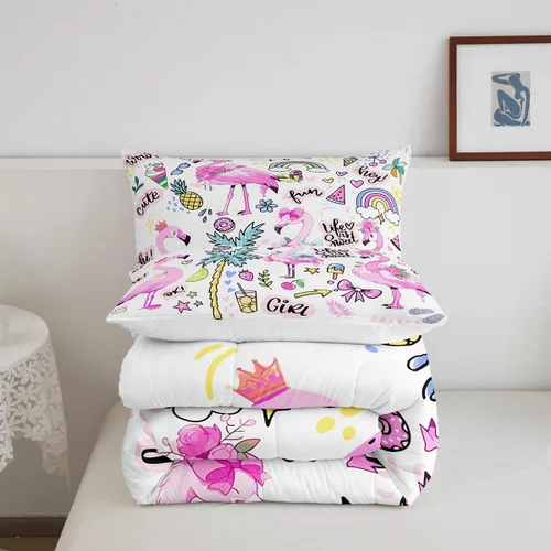 Miniatura 5 de Erosebridal Juego de ropa de cama de flamenco rosa para niñas y mujeres, lindo juego de edredón de flamenco de animales, tamaño individual