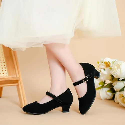 Miniatura 2 de Dufannie Zapatos de vestir para niñas, zapatos de tacón bajo de princesa, zapatos planos con purpurina para bodas y fiestas