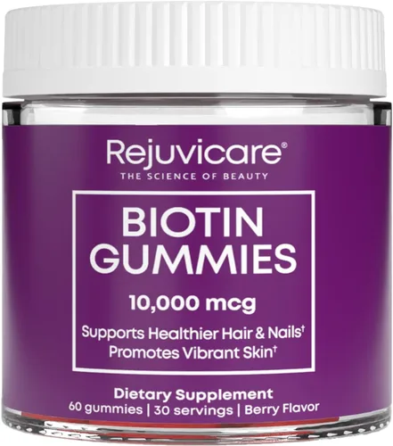Gomitas de biotina Rejuvicare 10,000mcg para cabello hermoso, piel y uñas, 30 porciones