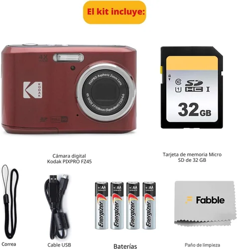 Miniatura 2 de Cámara digital KODAK PIXPRO FZ45 de 16 MP con zoom óptico de 4X, lente gran angular de 27 mm y pantalla LCD de 2.7" en paquete con tarjeta de Rojo