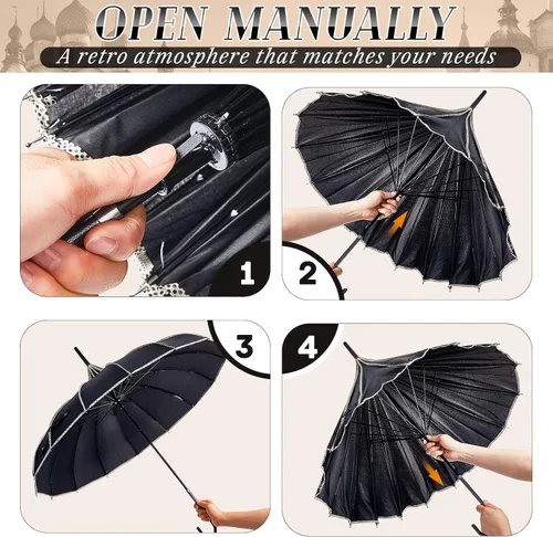 Miniatura 4 de Parasoles góticos grandes para protección solar, 4 unidades, sombrilla gótica con mango largo para protección contra rayos UV para mujer