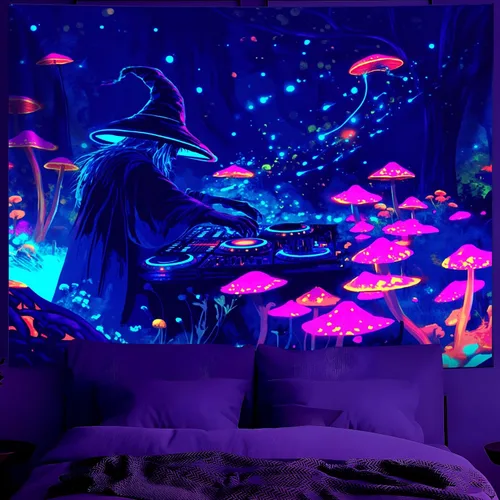 Miniatura 9 de BVBOX Tapiz de Halloween con luz negra, reactivo a los rayos UV que brilla en la oscuridad, póster de tapiz trippy con luz negra para sala de estar