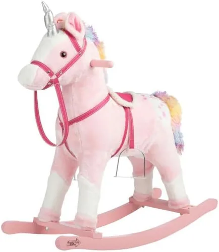 Unicornio de peluche con sonidos realistas, juguetes para niños de 3 años en adelante, caballo mecedor de madera, color rosa